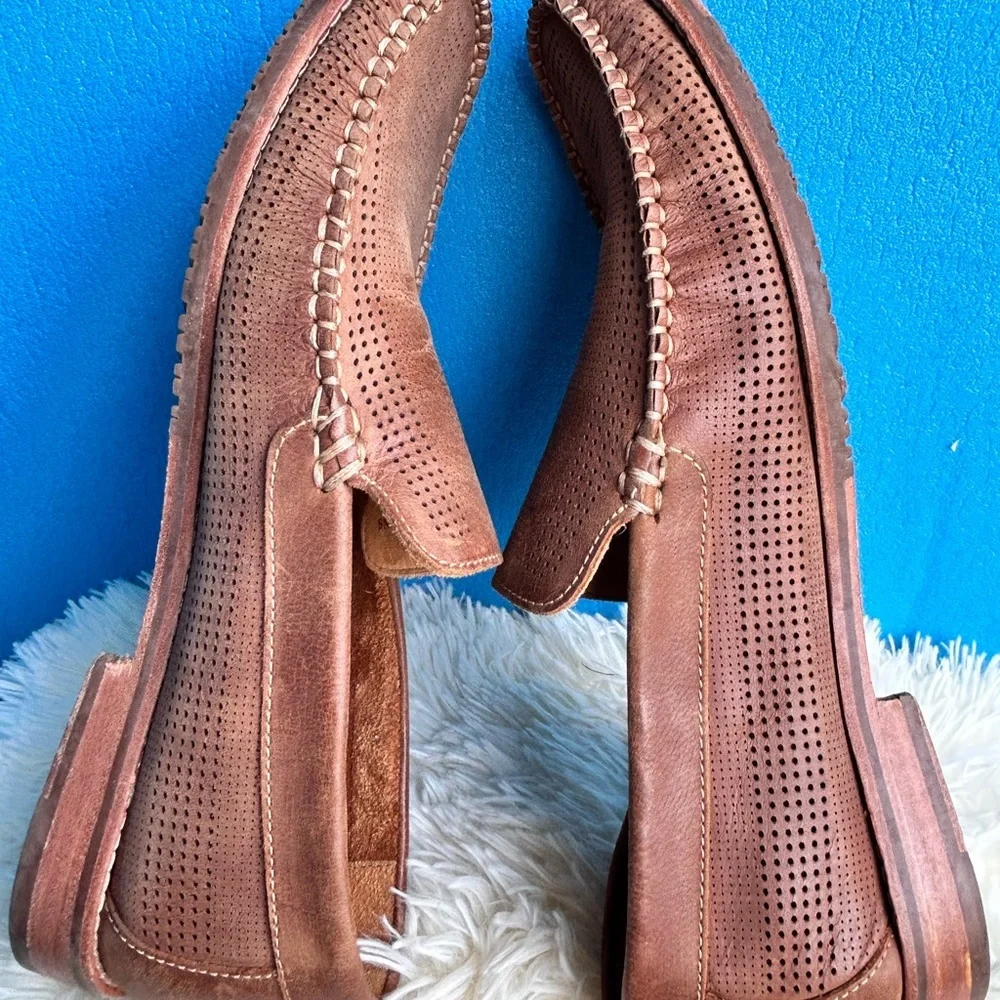 Tommy Bahama Felton nubuck perforated leather slip-on shoes in a brown